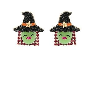 Glitter Witch Face w/Fringe Earrings